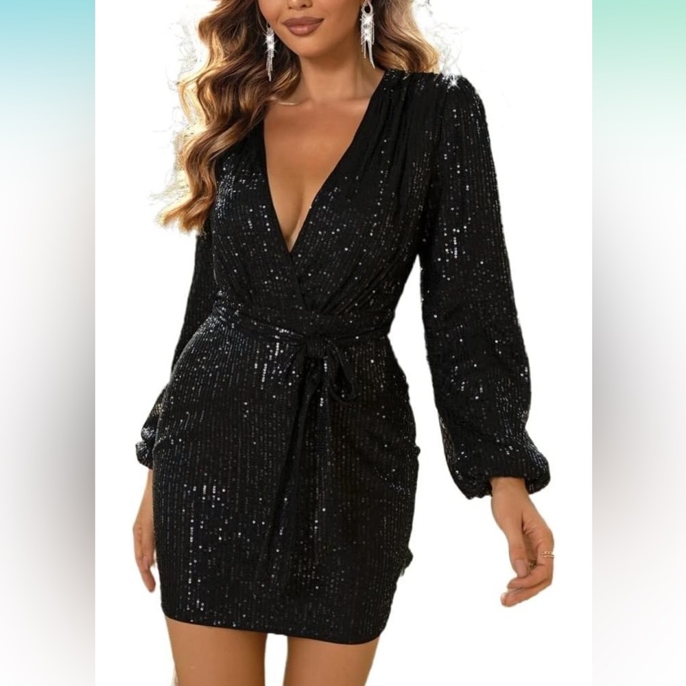 Privy Sparkling Black Sequin Wrap Dress